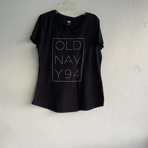 Old Navy Women's Black 94 Logo Short Sleeves Graphic T-Shirt Tee Size S